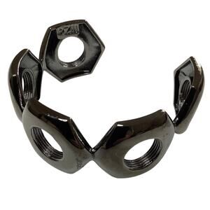 Liza Gunmetal Gray Hex Nut Cuff Bracelet Statement Steampunk Edgy Chic A1-35